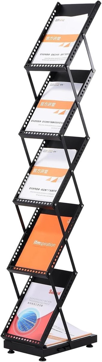 Vouwbare tijdschriftenstandaard met 5 lagen en wielen voor hotel, tentoonstelling, beurs en kantoorgebruik