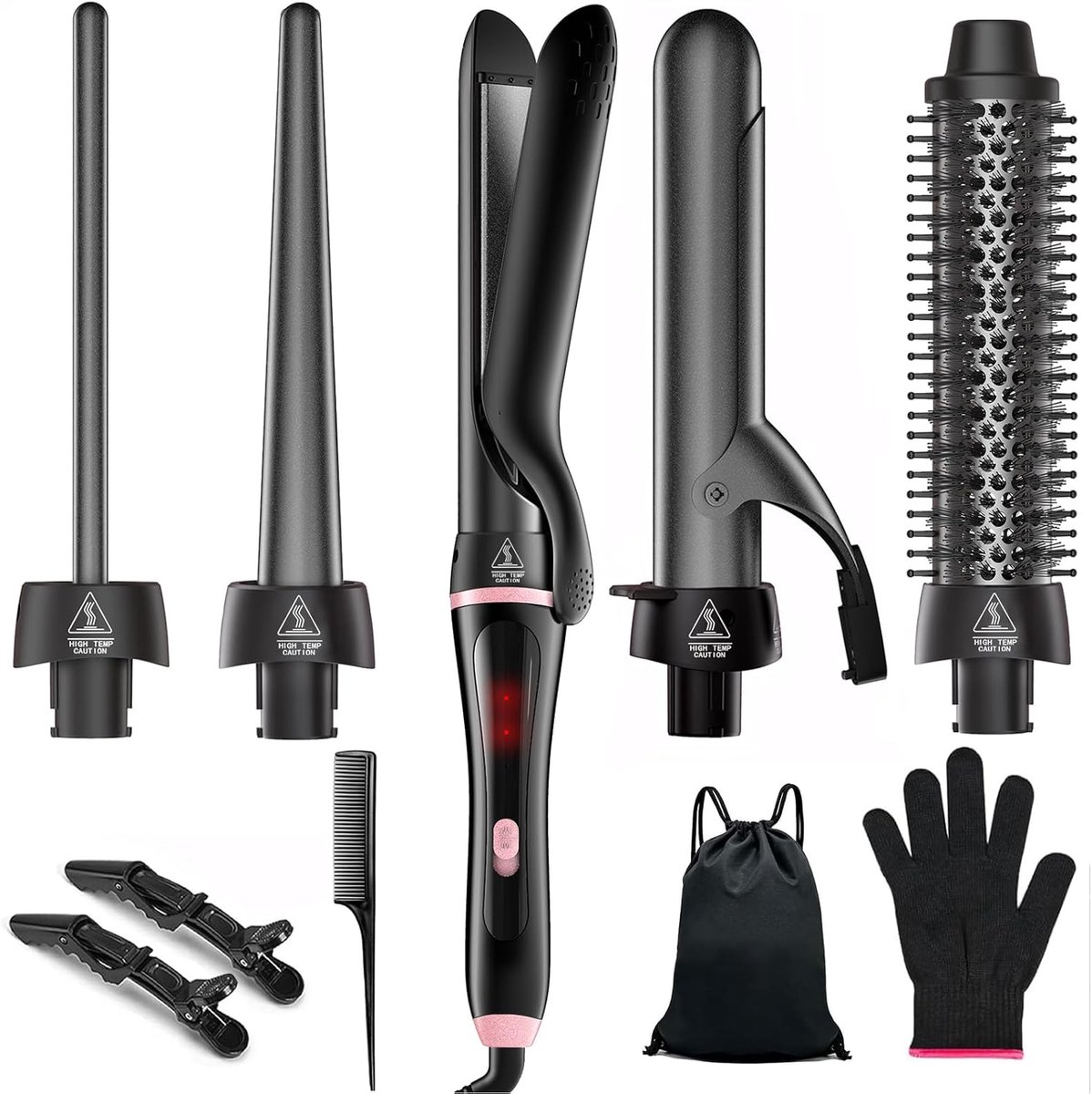 Thijox - 5 in 1 Krultang Set met Thermische Borstel en Verwisselbare Keramische Barrels (0,35"-1,25") voor Alle Haartypes - Snelle Opwarming, Perfect