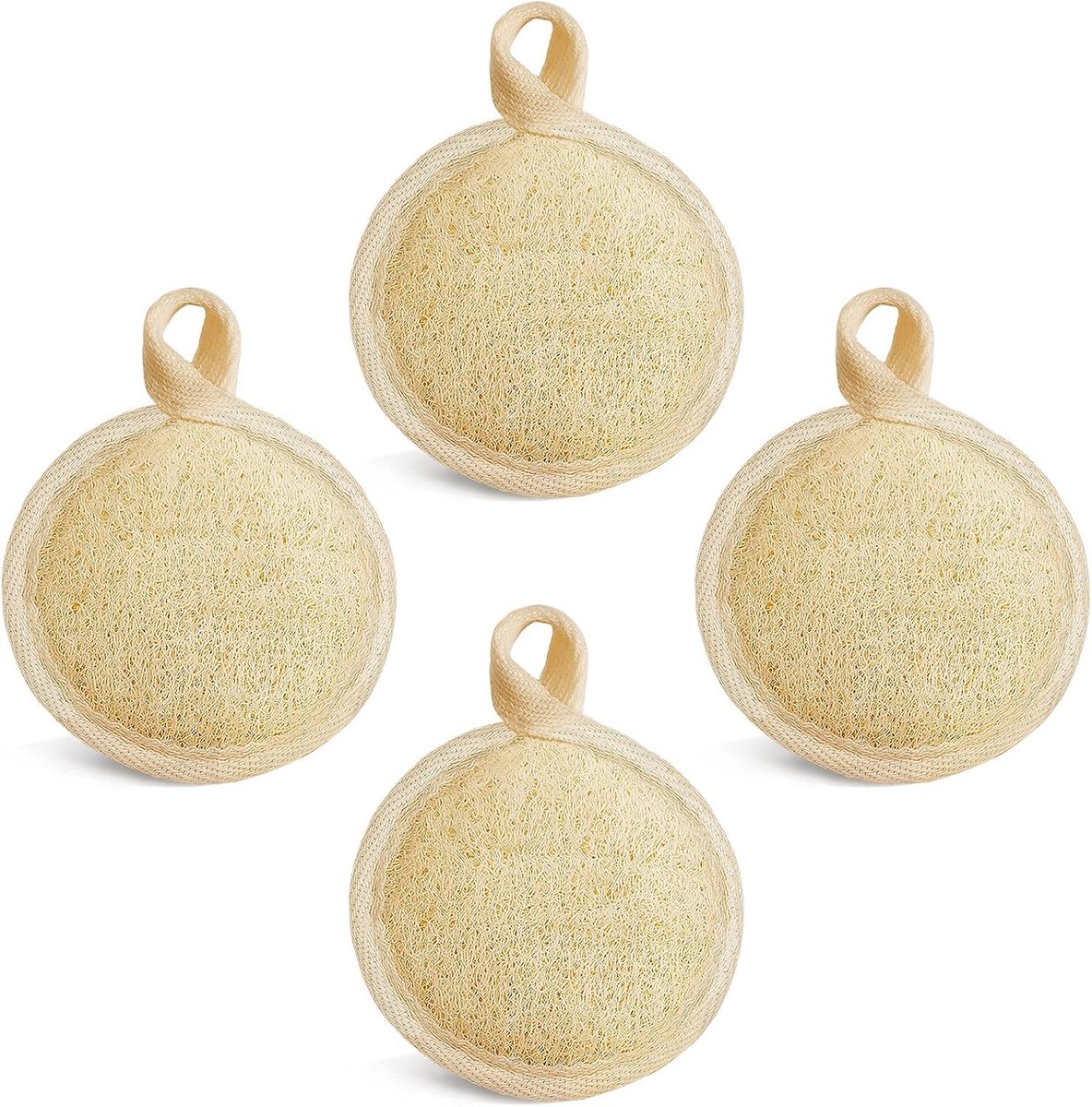 Thijox - Gezicht Exfoliërende Loofah Pad Scrubber 4 stuks, Natuurlijke Luffaspons voor Poriën Reiniging, Make-up Verwijderaar, Handmatige Massage, Pij