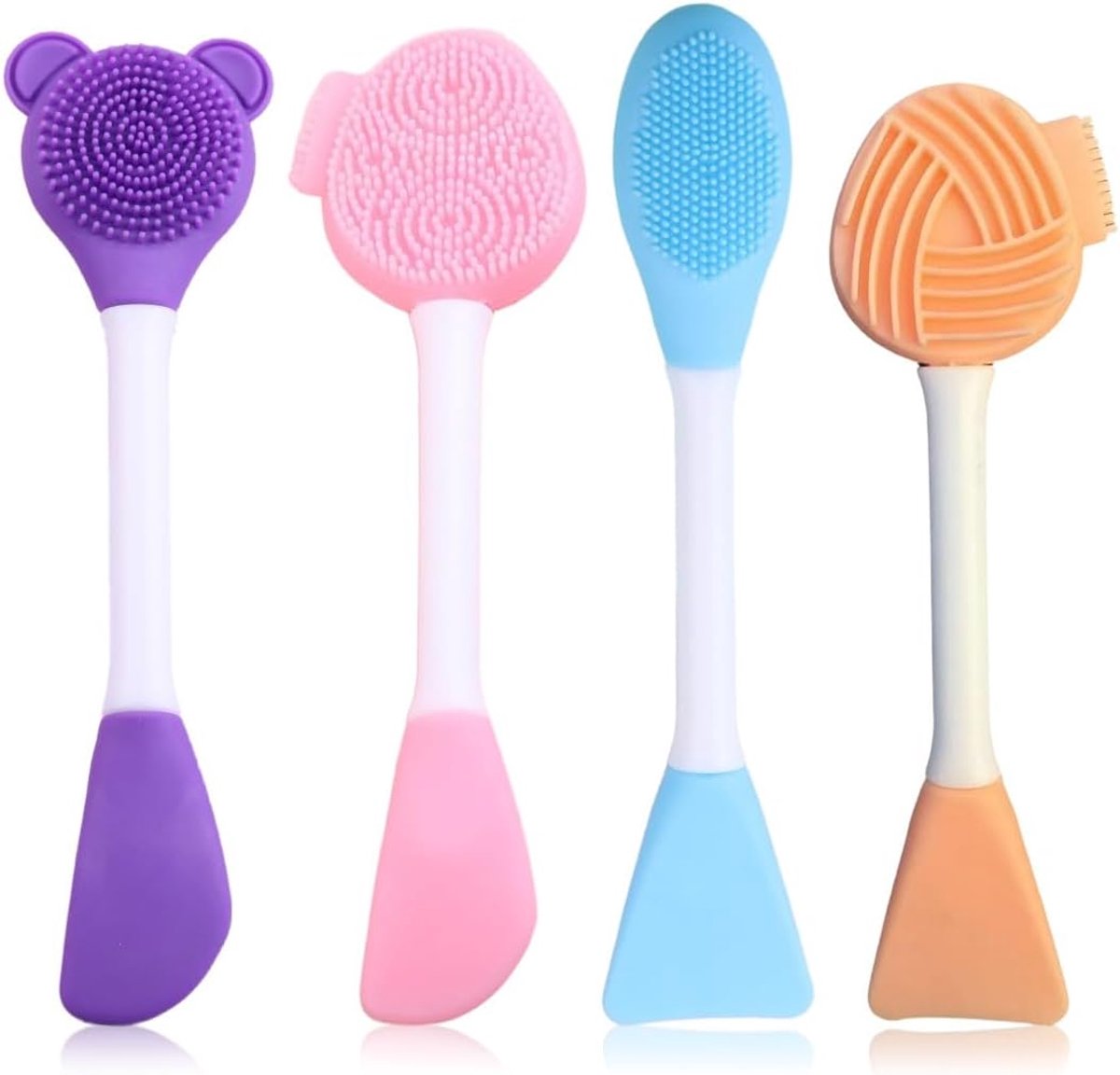 SnelShoppen - 4 Stuks Gezichtsborstels, Dubbelzijdige Reinigingsborstels van Hypoallergene Silicone voor Massage, Peeling en Pore Cleanse, Herbruikbaa