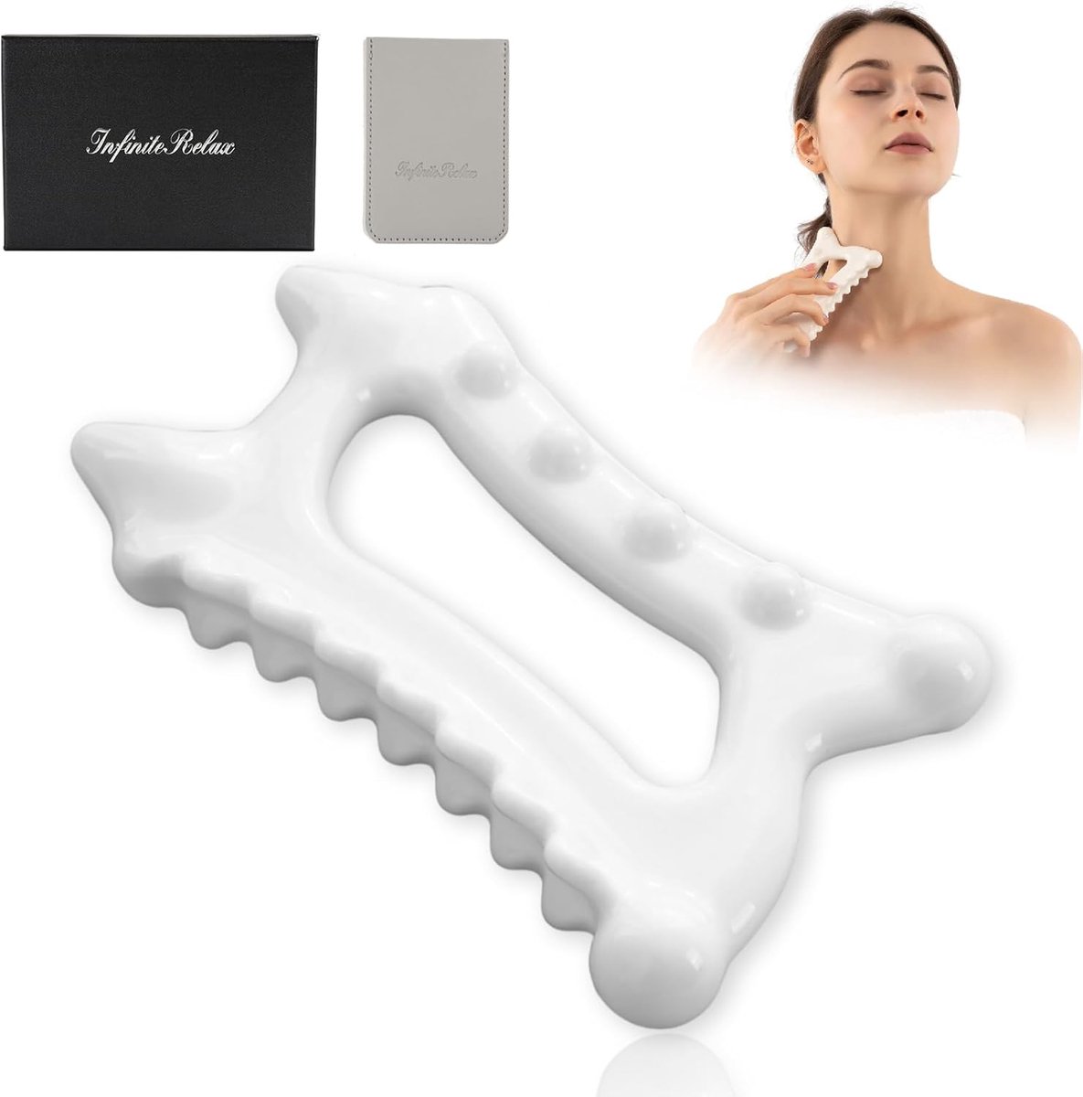 Thijox - Keramische Gua Sha Massage Gereedschap voor Gezicht en Lichaam, Dubbele Rij Massage, Huidverzorging, Traditionele Chinese Therapie, Stressver