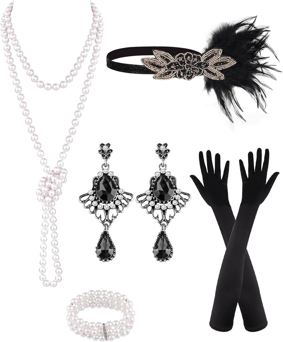6 Stuks 1920 Flapper Great Gatsby Accessoires voor Vrouwen - Vintage 1920s Kostuum, Retro Mode en Feestartikelen