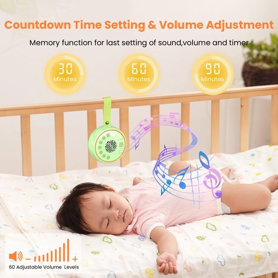 White Noise Machine, Draagbare geluidsmachine met nachtlampje voor baby's, volwassenen en kinderen, 22 rustgevende geluiden voor het slapengaan, kinderkamer, reis, slaaptimer, oplaadbaar via USB — afbeelding 4