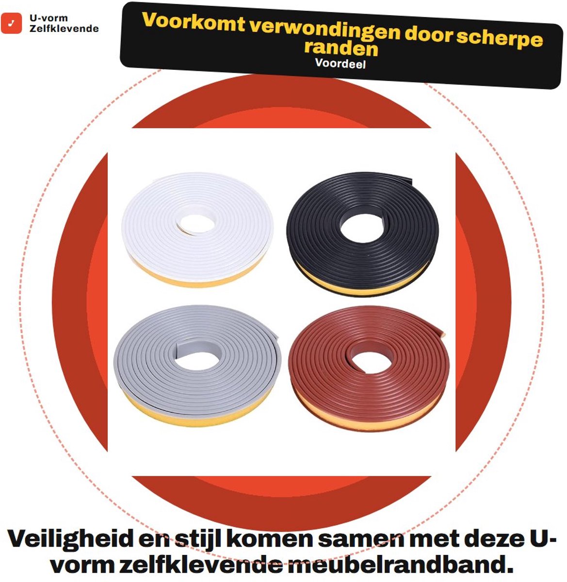 Dailygoods- Meubelrandband U-vorm - 5 meter - Flexibel - TPE - Stootrand - Randbescherming Rubber - Ideaal voor scherpe randen