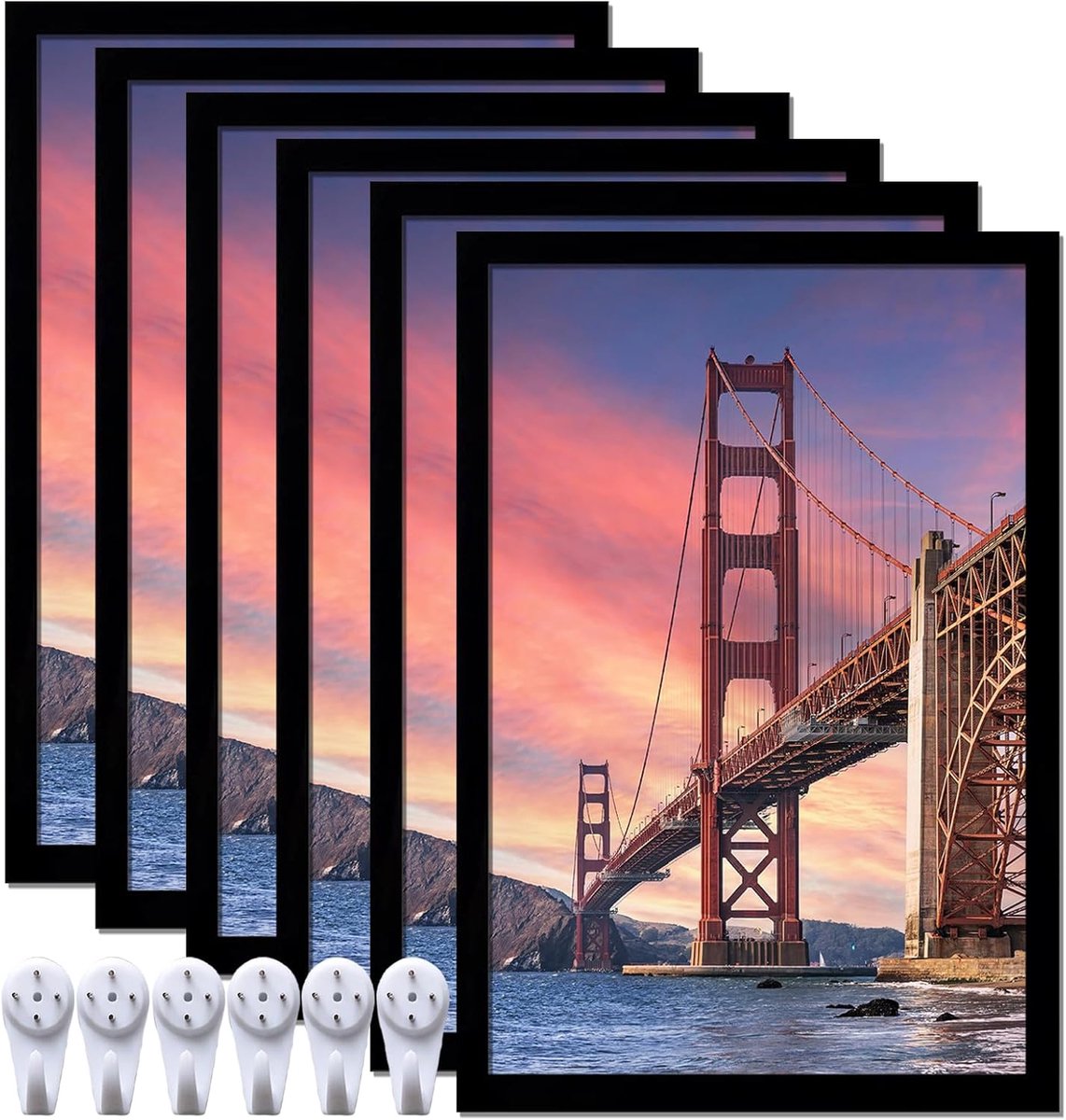 Thijox - 6 Sets 20 x 30 cm Fotolijsten voor 8 x 12 cm Foto's, Canvas Collage, Certificaat Muurgalerij, Hoog Transparant, Horizontaal of Verticaal, Zwa