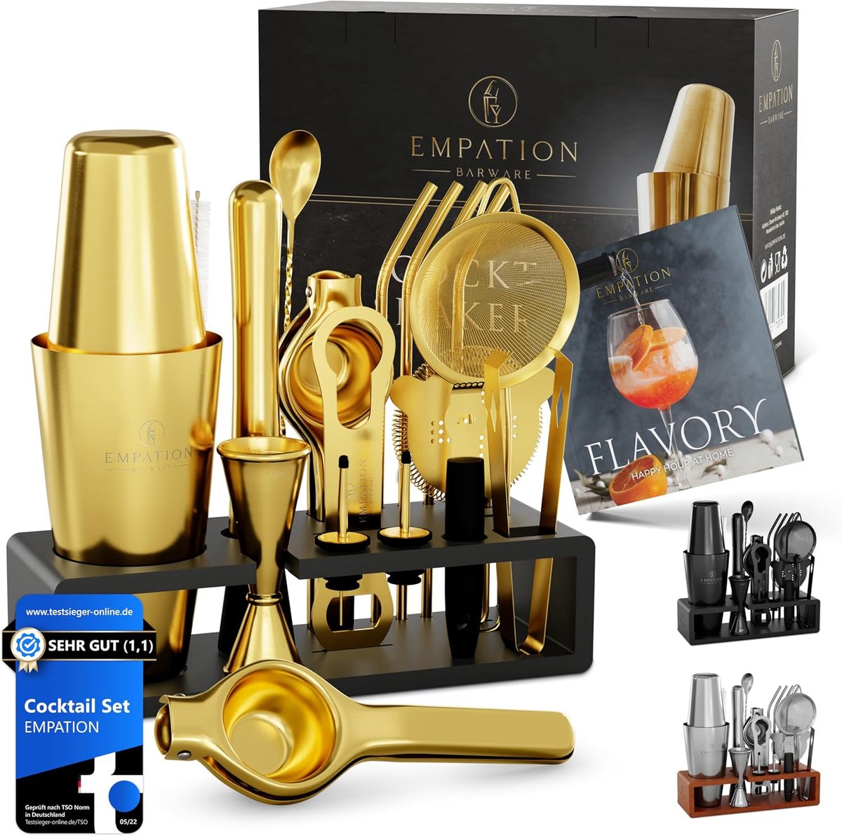 Thijox - Cocktail Making Kit Goud, 18-delige Cocktailset met 825 ml Boston Cocktail Shaker, Professionele en Beginners Baraccessoires voor Feesten en