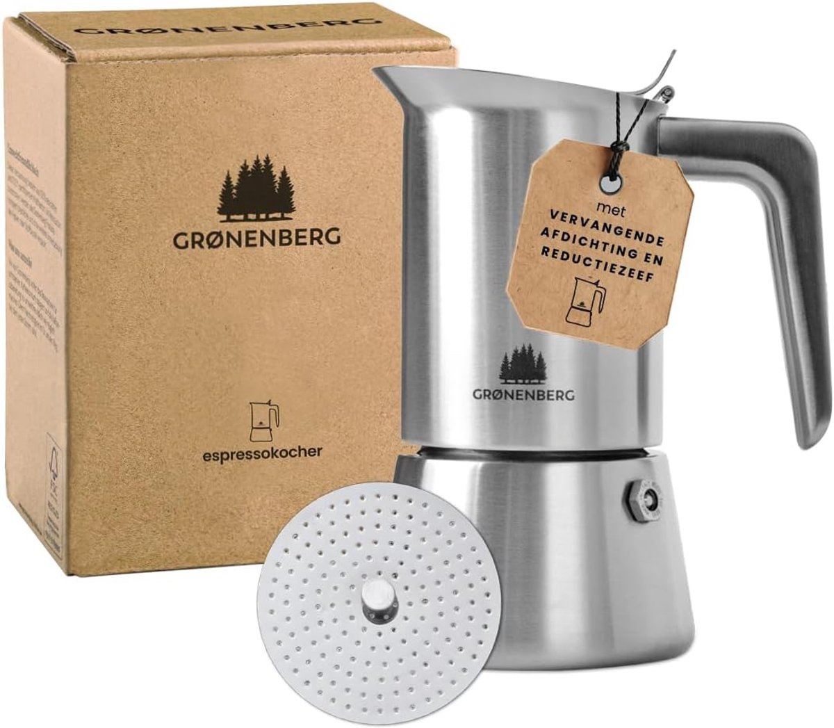 Thijox - Espresso Maker Inductie 4 Kopjes (200 ml) - Roestvrij Staal Espressopot - Aluminiumvrij Italiaans Koffiezetapparaat met Reductiezeef voor Keu