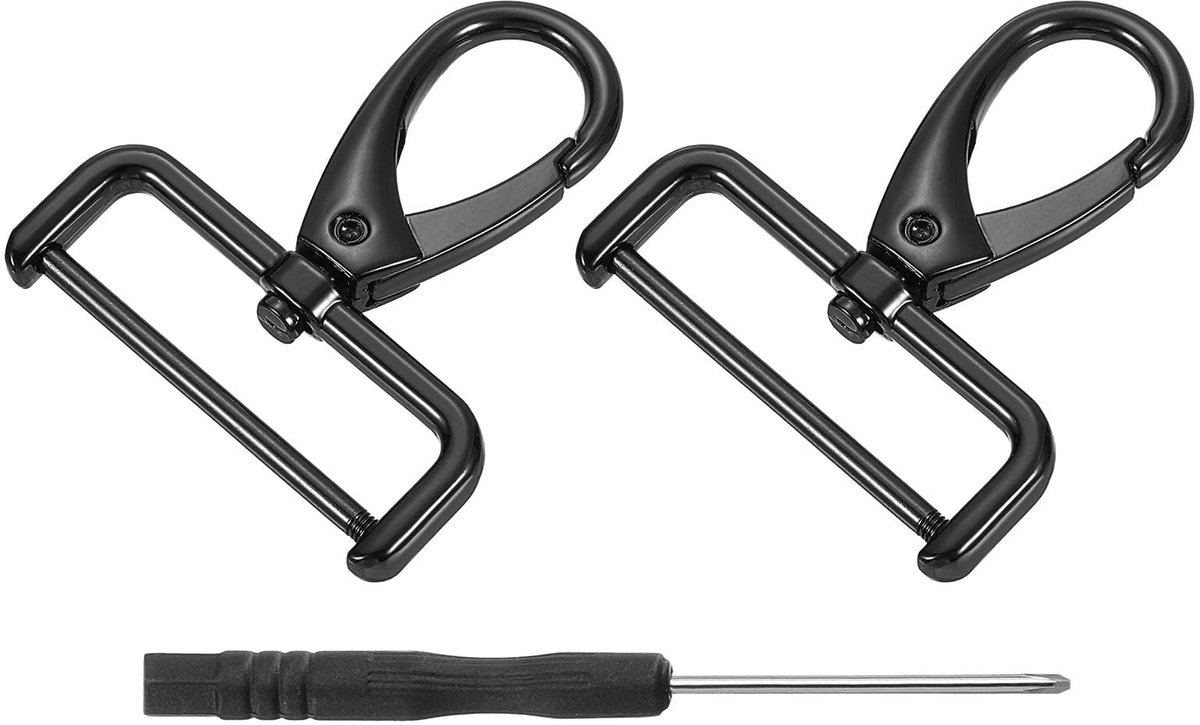 Dailygoods - QUARKZMAN 2 stuks draaibare haaksluitingen 38 mm (1-1/2") D-ring afneembare klikhaak metaal karabijnhaak klauw sluiting haak met schroevendraaier voor tas sleutelhanger DIY zwart