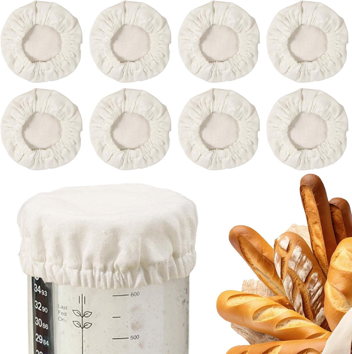 Dailygoods- Zuurdesem Deksel 8-delige Set - Herbruikbare Katoenen Covers - Elastische Rand - Geschikt voor 8-10 cm - Stabiliteit bij Gisting - Fermentatie Deksel