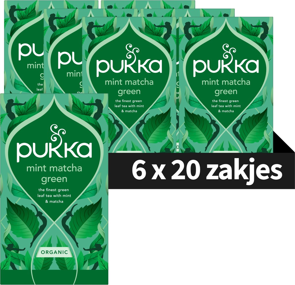 Pukka Tea Mint Matcha Green - 120 Theezakjes - Biologische Kruidenthee - Munt - Groene Thee - 6 x 20 zakjes - Thee Voordeelverpakking