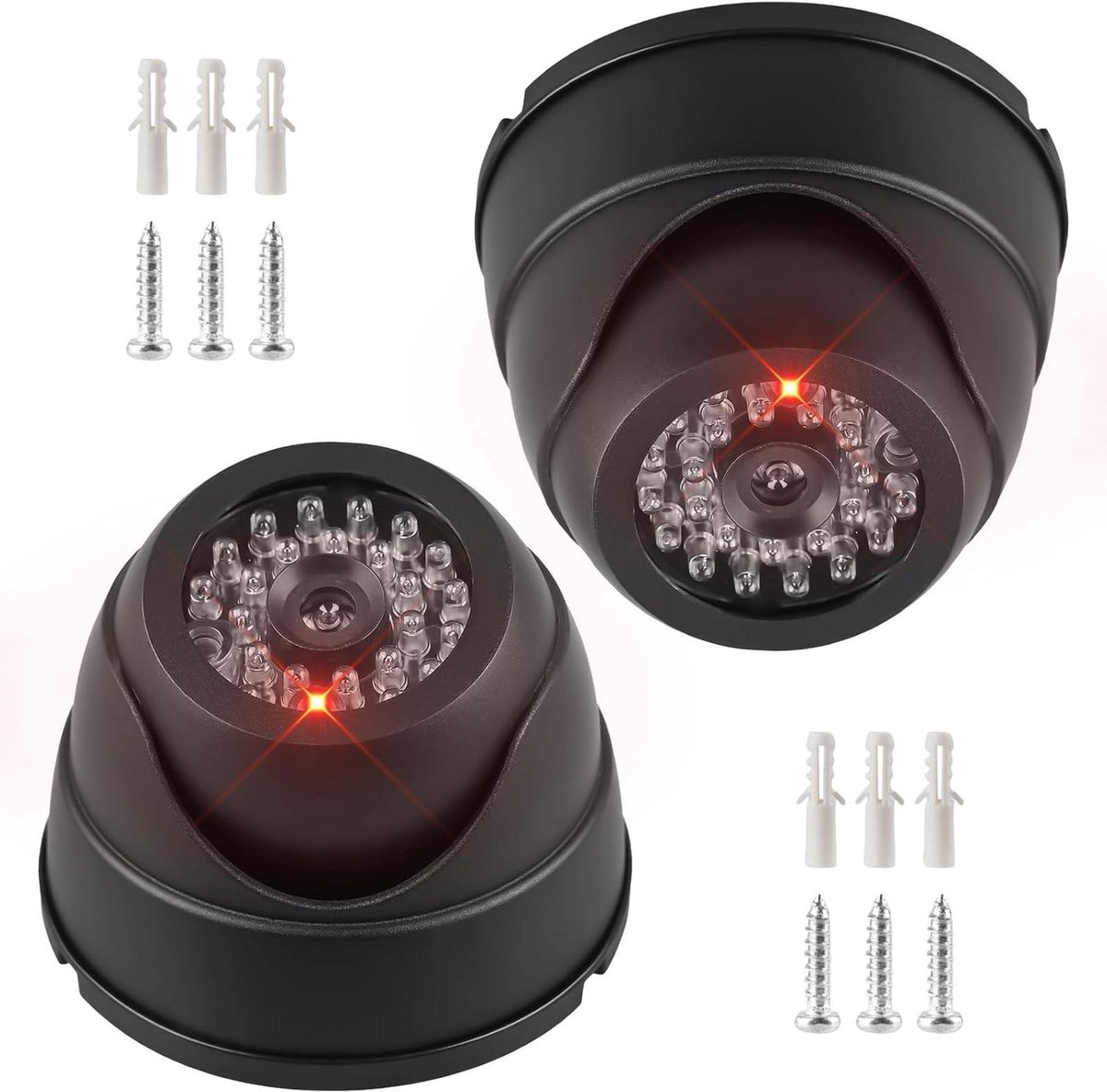 Dummy camera - Nep beveiligingscamera - Veiligheid verhogen - Knipperend rood licht - 2 stuks - Zwart