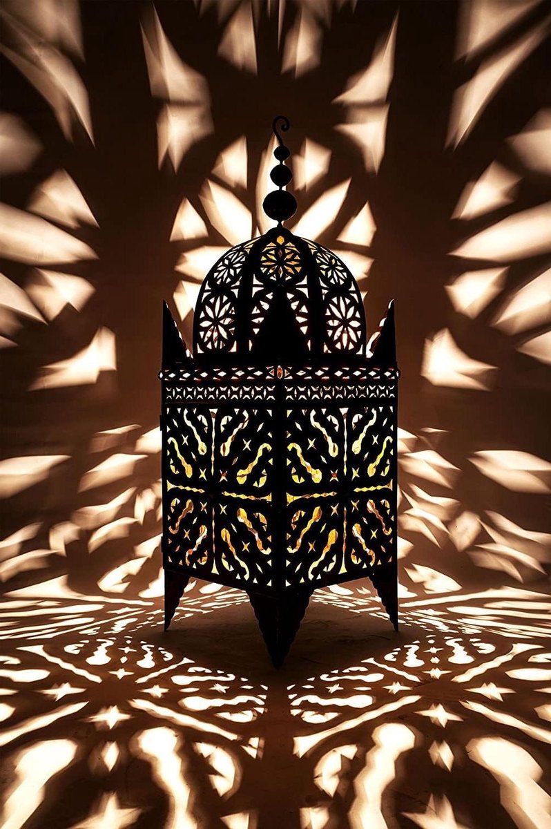 Oosterse lantaarn - Marokkaans windlicht - Sfeerverlichting creëren - Handgemaakt design - 80 cm hoog - Zwart