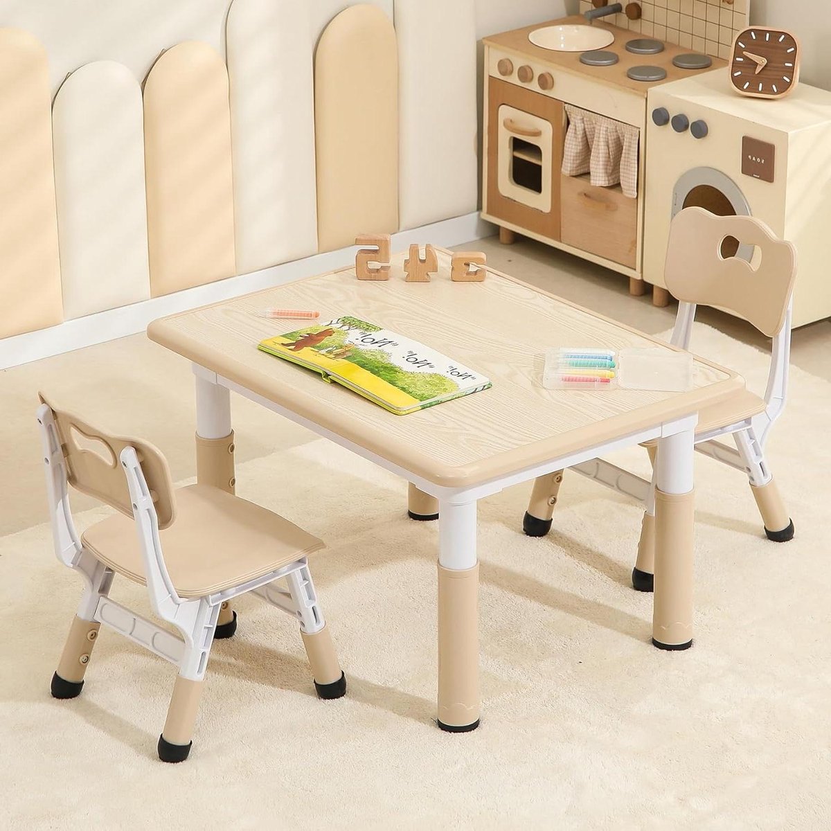 Kinder Tafel Stoel - Kindermeubel Set - Knutselen Spelen - In Hoogte Verstelbaar - 80 x 60 cm - Wit
