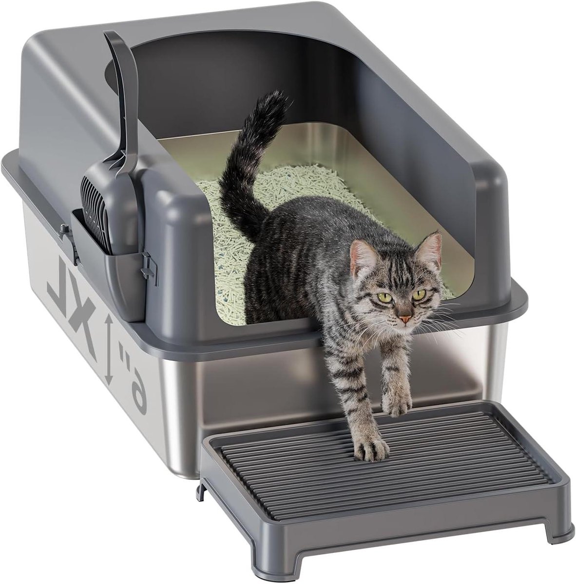 Kattenbak XL - Gesloten Kattenbak - Hygiënisch Werken - Roestvrij Staal - 61 x 41 cm - Grijs