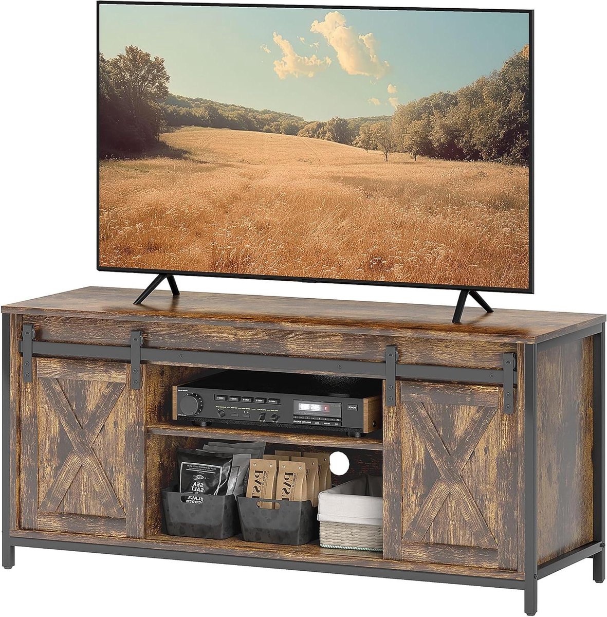 Tv-meubel - Lowboard kast - Entertainment organiseren - Industriële stijl - 120 cm breed - Bruin zwart