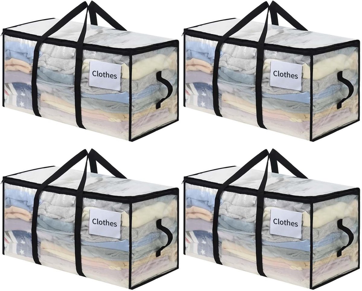 Thijox - Verhuisdozen Set van 4 Grote Waterdichte Verhuistassen met Versterkte Handgrepen voor Kleding, Beddengoed, Reizen en Opslag - Sterke Kunststo