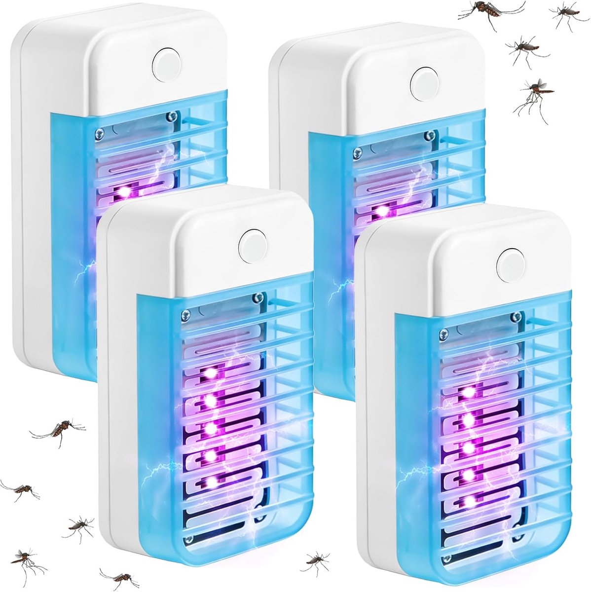 Thijox - 4 Stuks Elektrische Insectenverdelger, UV Muggenlamp voor Slaapkamer, Woonkamer, Kantoor, Keuken, 15,2 x 13,8 x 6,5 cm, Lichtblauw, Muggenbes