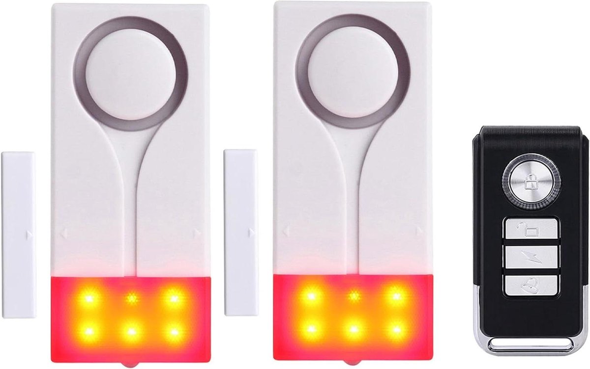 Draadloos deuralarm - Huisbeveiliging sensor - Veiligheid thuis - 108dB luid alarm - 2 Sensoren 1 Afstandsbediening - Wit