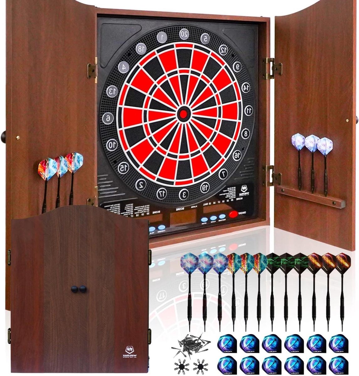Elektronisch dartbord - Dartspel - Wedstrijd spelen - Automatische puntentelling - 31 x 31 cm - Bruin