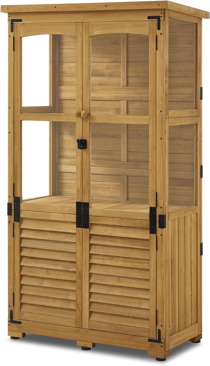 Houten tuinkast - Opbergkast buiten - Tuinspullen opbergen - Verstelbare planken - 87x46x160cm - Natuurlijk