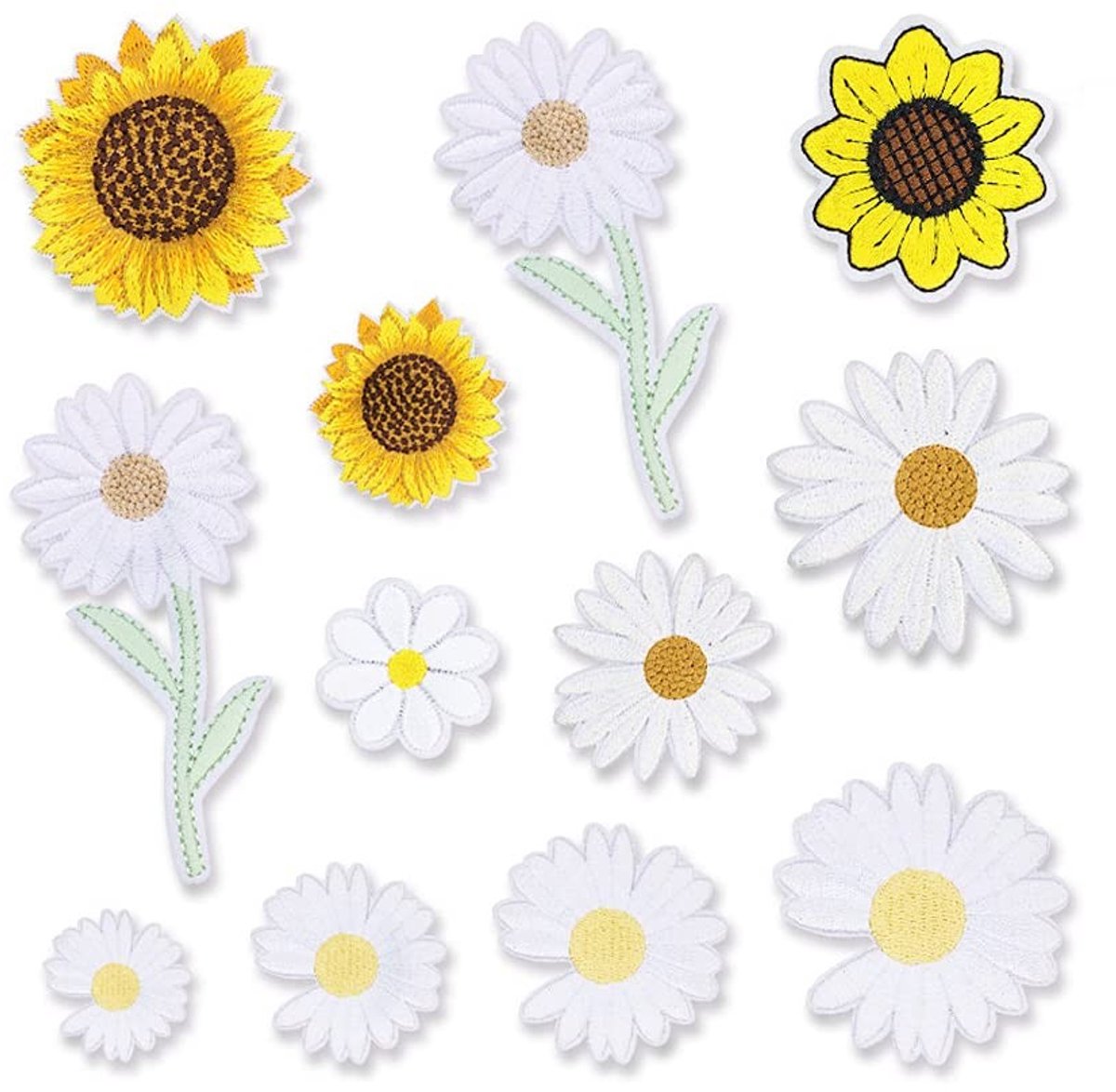Dailygoods- Borduurpatch 12 Stuks - Daisy/Zonnebloem - Applicaties voor Kleding - DIY Ambachtelijke Stickers - Polyesterweefsel - Geschikt voor Beginners