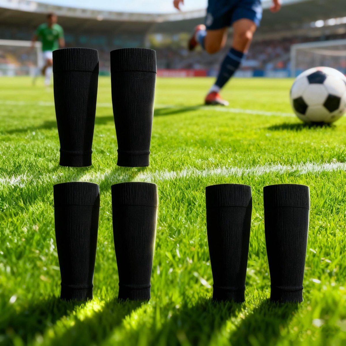 Dailygoods- Scheenbeschermers Voetbal - 6 Stuks - Ademend - Zweetbestendig - Bescherming - Hoogwaardig Nylon - Zwart - Beensokken
