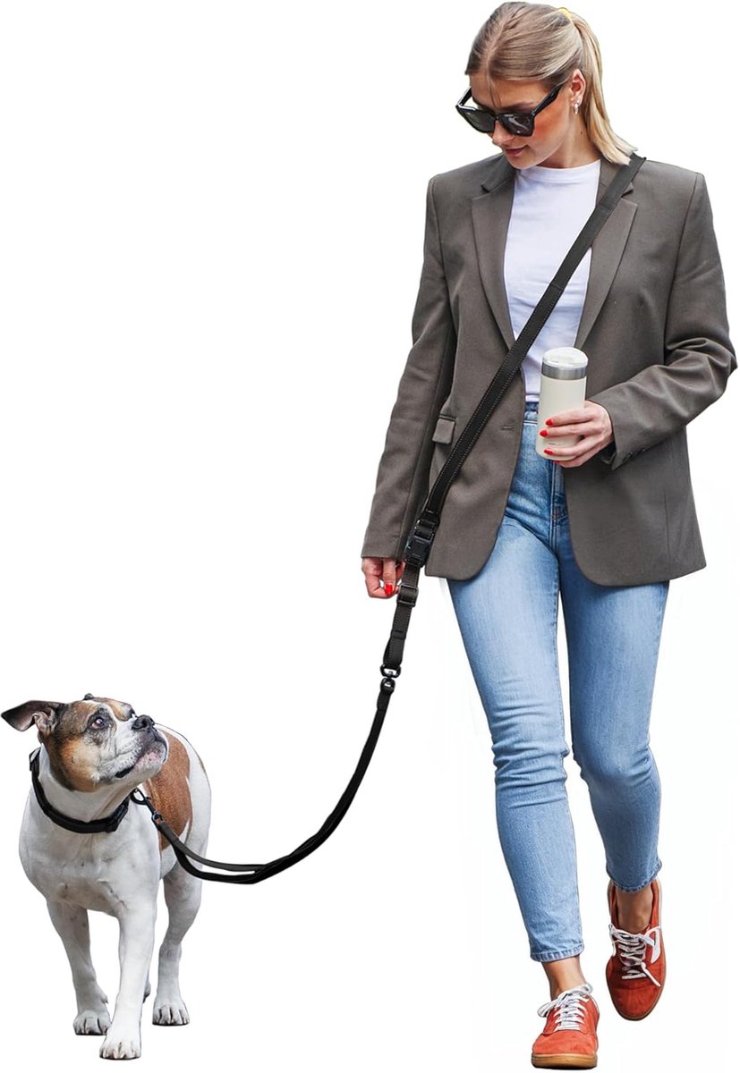 SnelShoppen - Hondenriem 2,5 m - Verstelbare hondenlijn voor kleine, middelgrote en grote honden - Reflecterende, zwarte hondenriem voor training en w