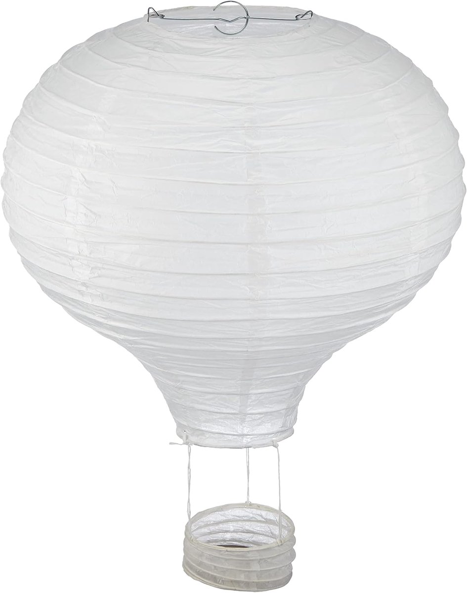 Thijox - Papieren Lampion Heteluchtballon, 30cm Ø40cm, Metalen Frame, Wit - Perfect voor Feesten, Tuin, Camping en Kinderactiviteiten