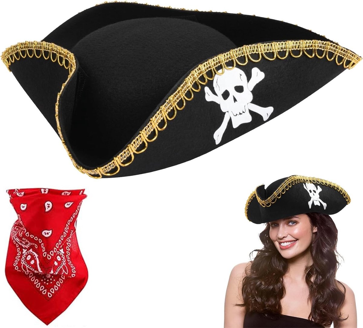 Piratenhoed met Driehoorn, Faux Leer, Perfect voor Carnaval, Halloween en Themafeesten, Piratenaccessoires, Kostuum, Bruin