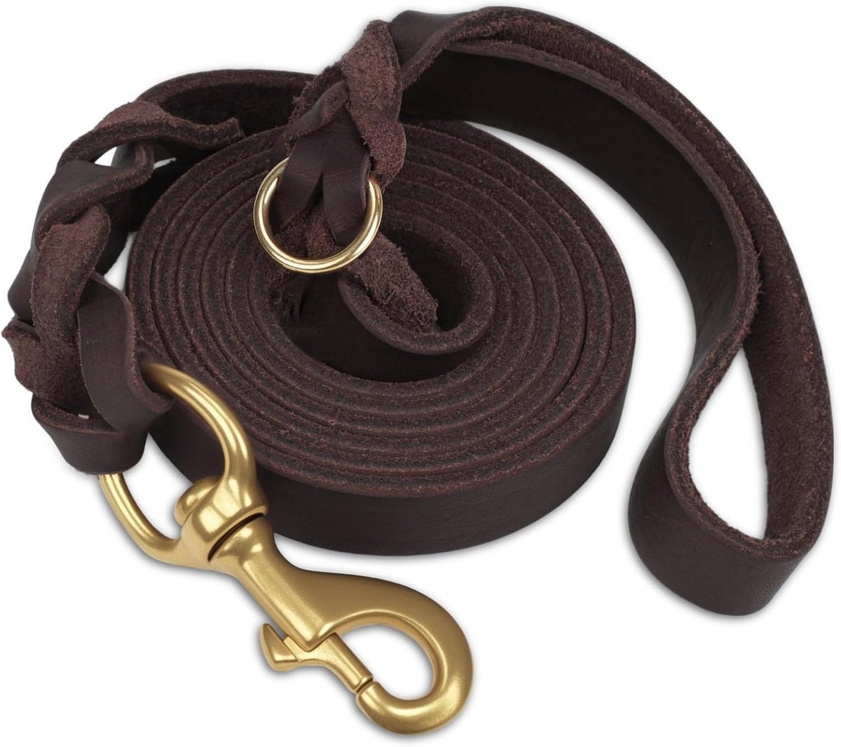 SnelShoppen - Lederen Hondenriem 120cm×2cm - Echt Koeienhuid met Messing Haak - Zware Hondenriem voor Grote en Middelgrote Honden - Bruin - Ideaal voo