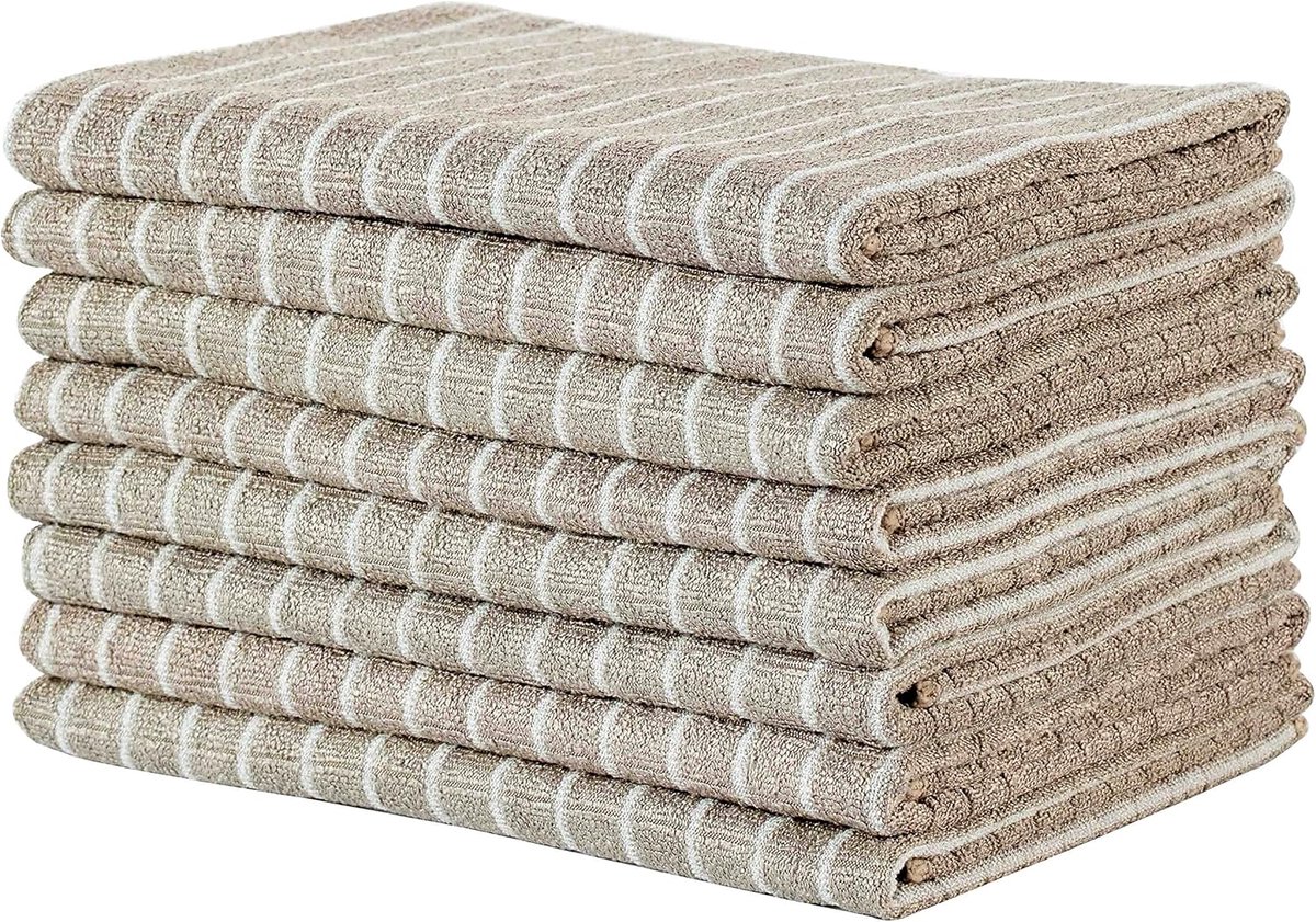 SnelShoppen - Set van 8 Microvezel Keukendoeken, Zacht en Absorberend 45 x 65 cm, Kaki, Ideaal voor Keuken, Huishouden en Schoonmaken