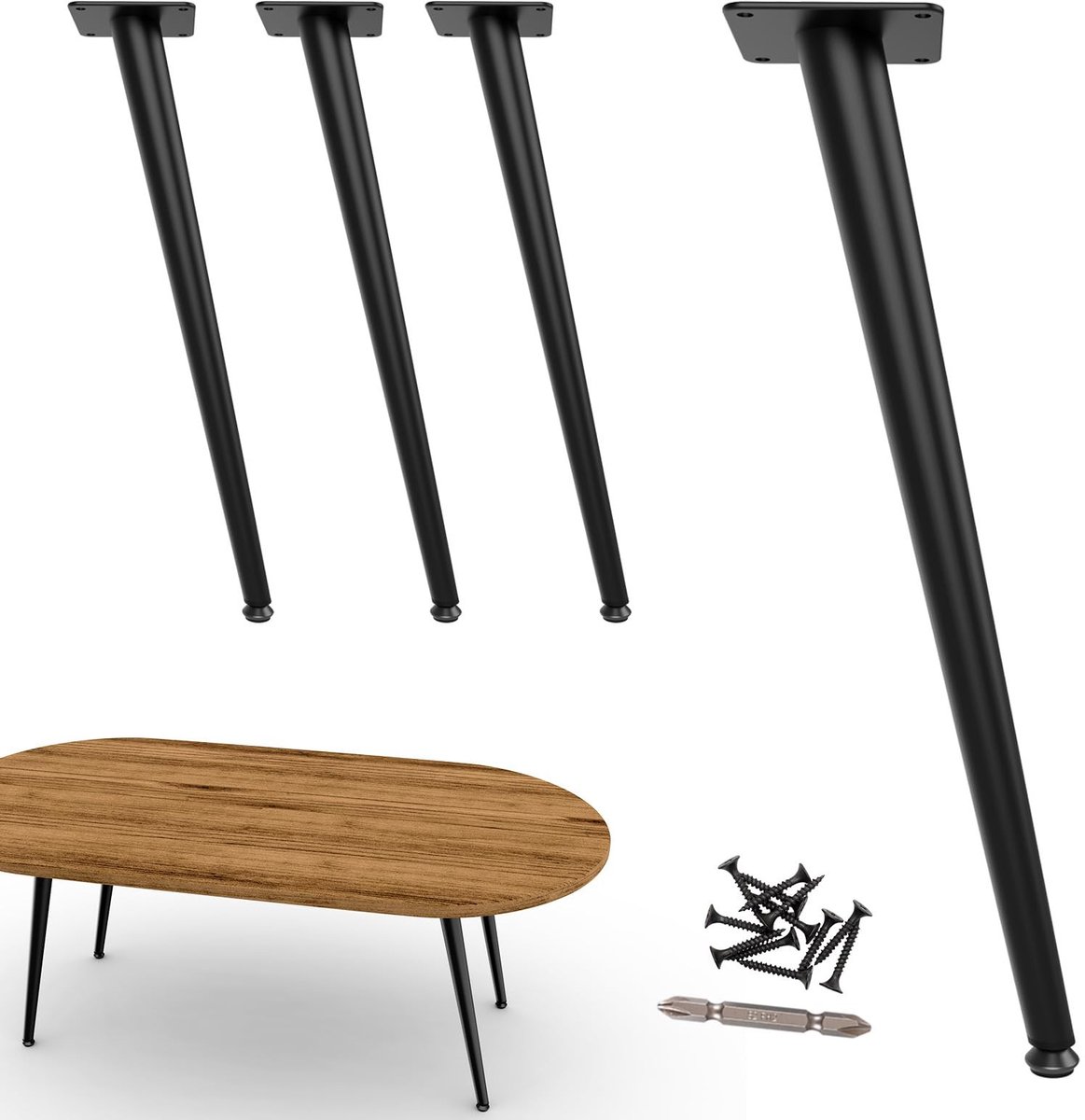 Dailygoods- Meubelpoten 40,5cm - Zwarte Schuine Poten - Set van 4 - Verstelbare Bodembeschermers - Hoogwaardig Koolstofstaal - Tot 550 kg Draagvermogen