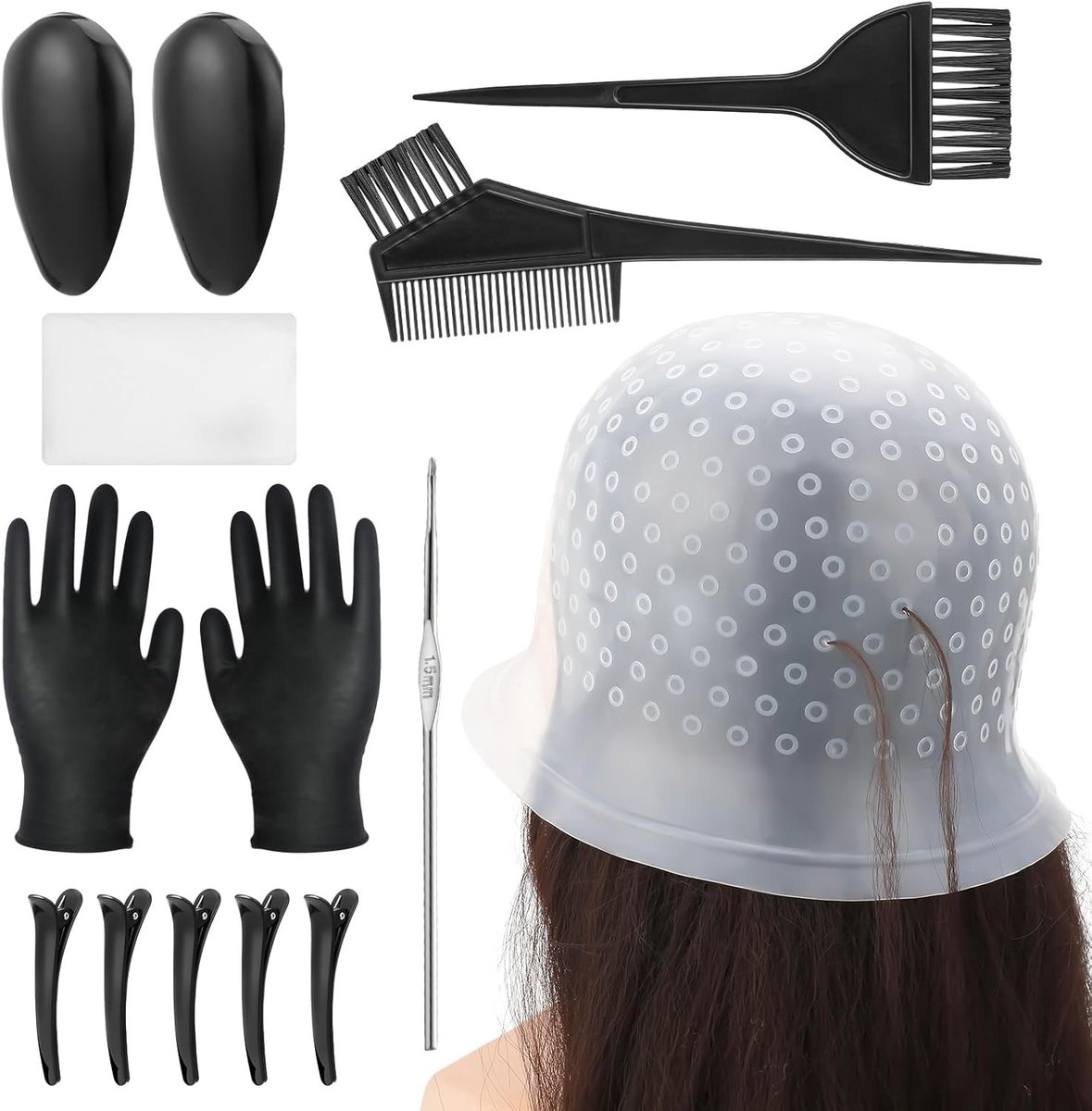 Complete Set voor Haarverf: 11-delige DIY Haarverf Tools met Borstel, Silicone Hoed en Accessoires zoals Handschoenen en Kam