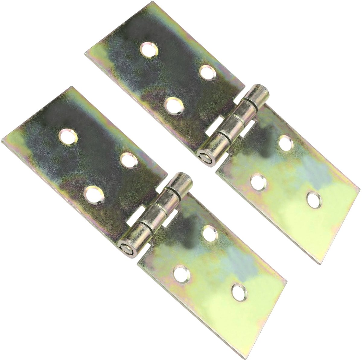 - C57916 - Set van 2 rechthoekige universele scharnieren 100x35 mm met 6 gaten - verbindingselement voor timmerwerk - in geel verzinkt staal