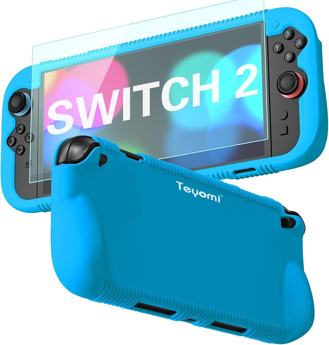 Siliconen hoesje voor Nintendo Switch 2 - Schokbestendig, ergonomische grip en gehard glazen schermbeschermer (Blauw)