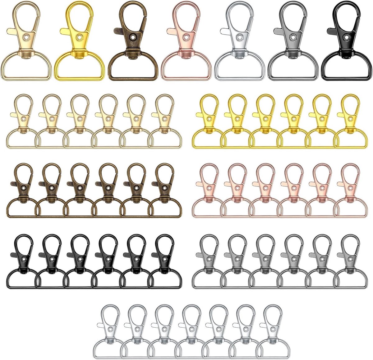 SnelShoppen - Pack van 50 sleutelhangers met draai-sluiting, karabijnhaken – 7 kleuren | voor zelfgemaakte sleutelhangers – DIY accessoires