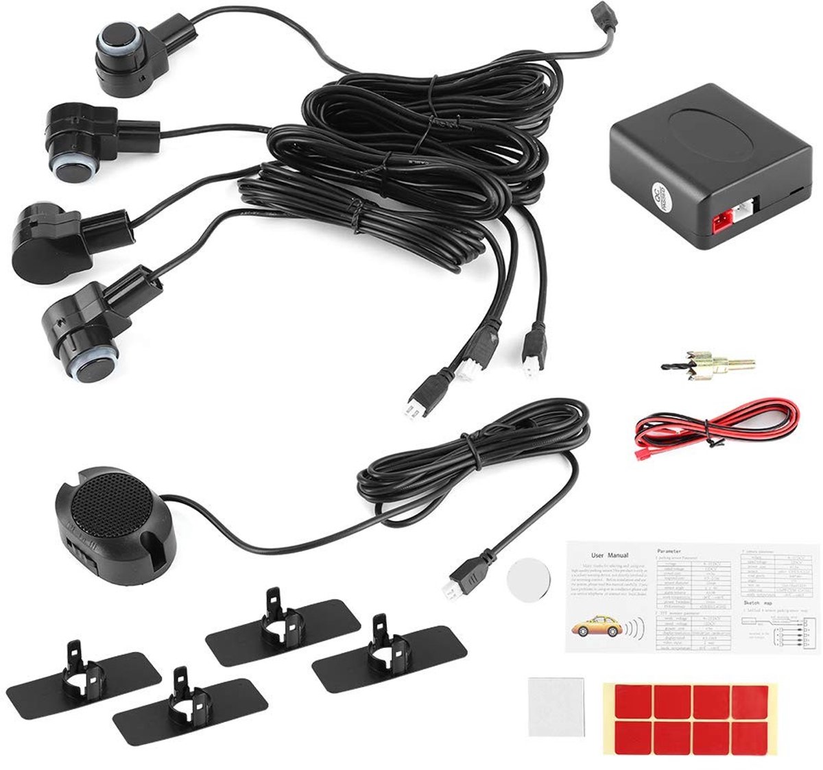 Dailygoods- Parkeersensor Draadloos - 4 Sensoren - 80dB Zoemer - Hoogwaardig ABS - Veiligheid voor Passagiers - Eenvoudige Installatie - Achteruitrijsensor
