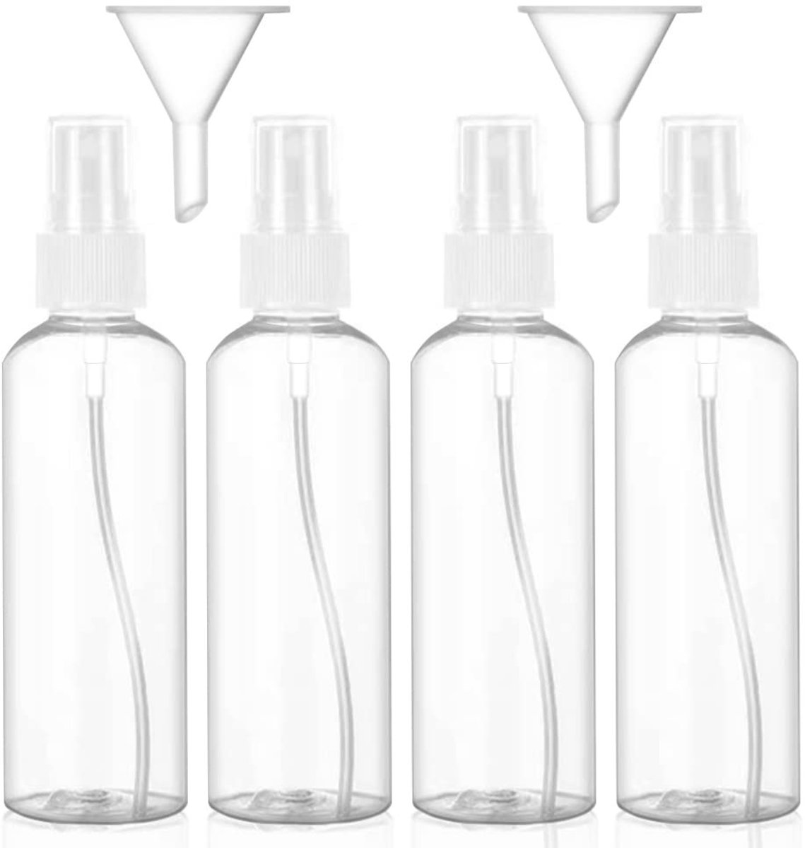 Dailygoods- Spuitfles 4 x 100 ml - Draagbare Reisflessenet - Verstuiver voor Parfum/Oliën - Inclusief 2 Trechters - BPA-vrij Plastic - Fijne Nevel