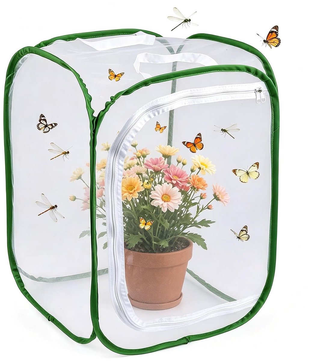 Thijox - Insectenkooi voor Vlinders 40x40x60 cm, Opvouwbaar Mesh Insectengaas, Terrarium voor Kinderen en Planten, Ideaal voor Rupsen en Verkenningspe