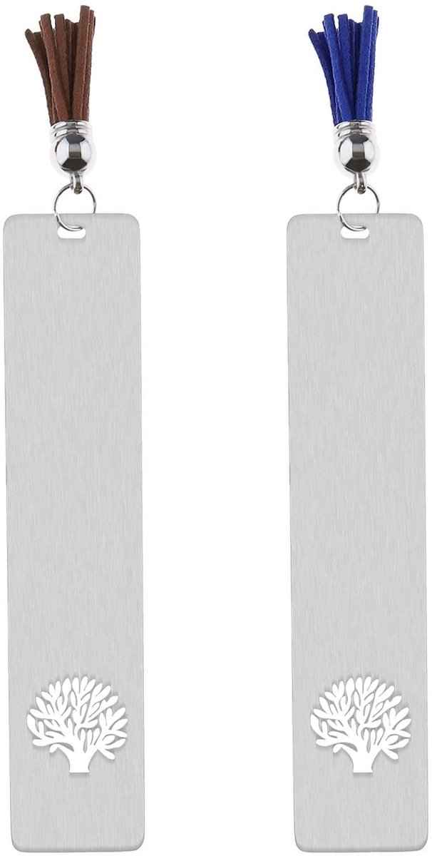 Dailygoods- Bladwijzer Roestvrij Staal - 2 Stuks - Levensboom Patroon - Decoratieve Bladwijzers - Kwastje - Lichtgewicht 140x30mm - Boekenlegger