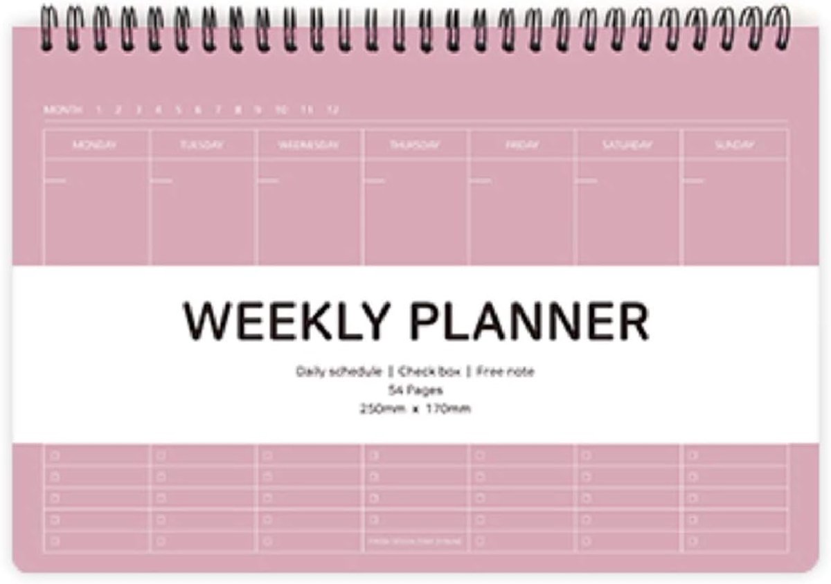 Weekplanner Elite Check - Agenda Dagplanner - Planning Maken - Ongedateerd - 250 x 170 mm - Mokka Roze