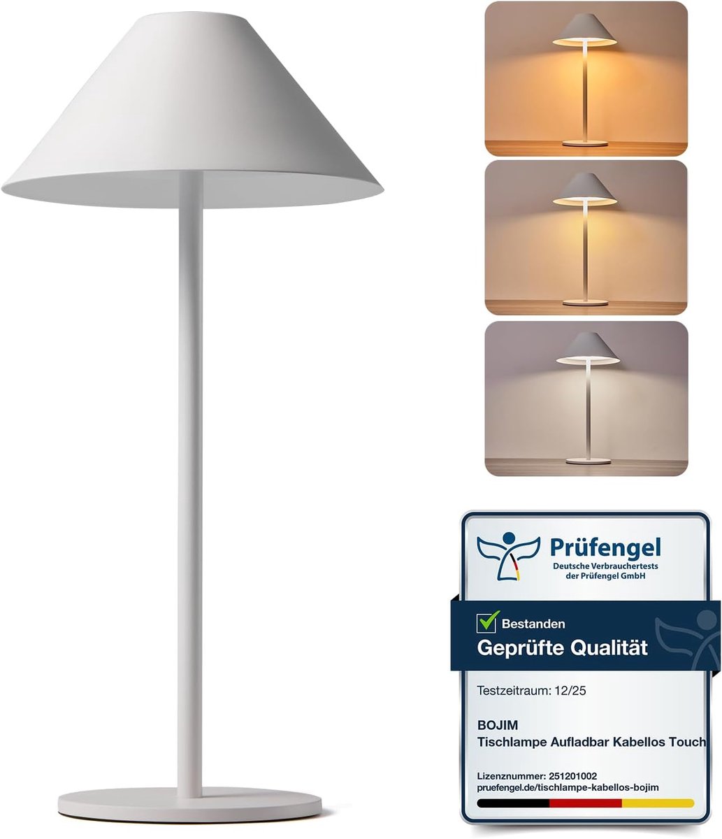 Thijox - Dimbare LED Tafellamp Oplaadbaar Draadloos Wit - Kleine USB Nachttafellamp voor Buiten, Camping en Binnen - IP54 Waterdicht, 10 uur Gebruikst