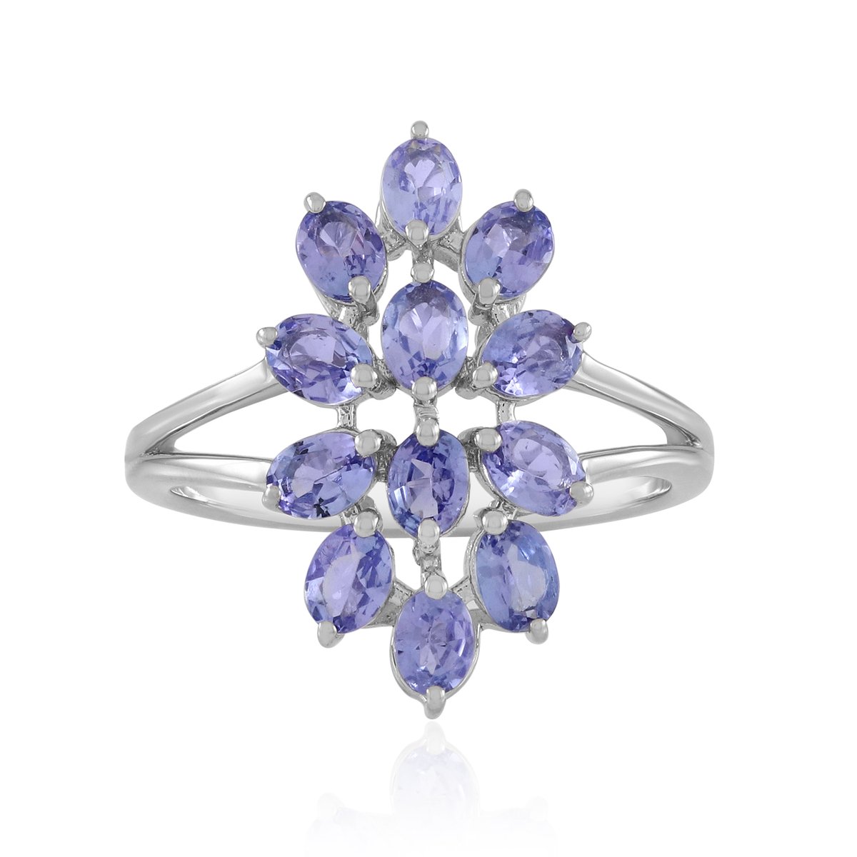 Cavill - Luxe Zilveren Ring met 12 Ovale Tanzanieten 1,938ct - 925 Sterling Zilver Platina Verguld - Handgemaakt Elegante Damesring