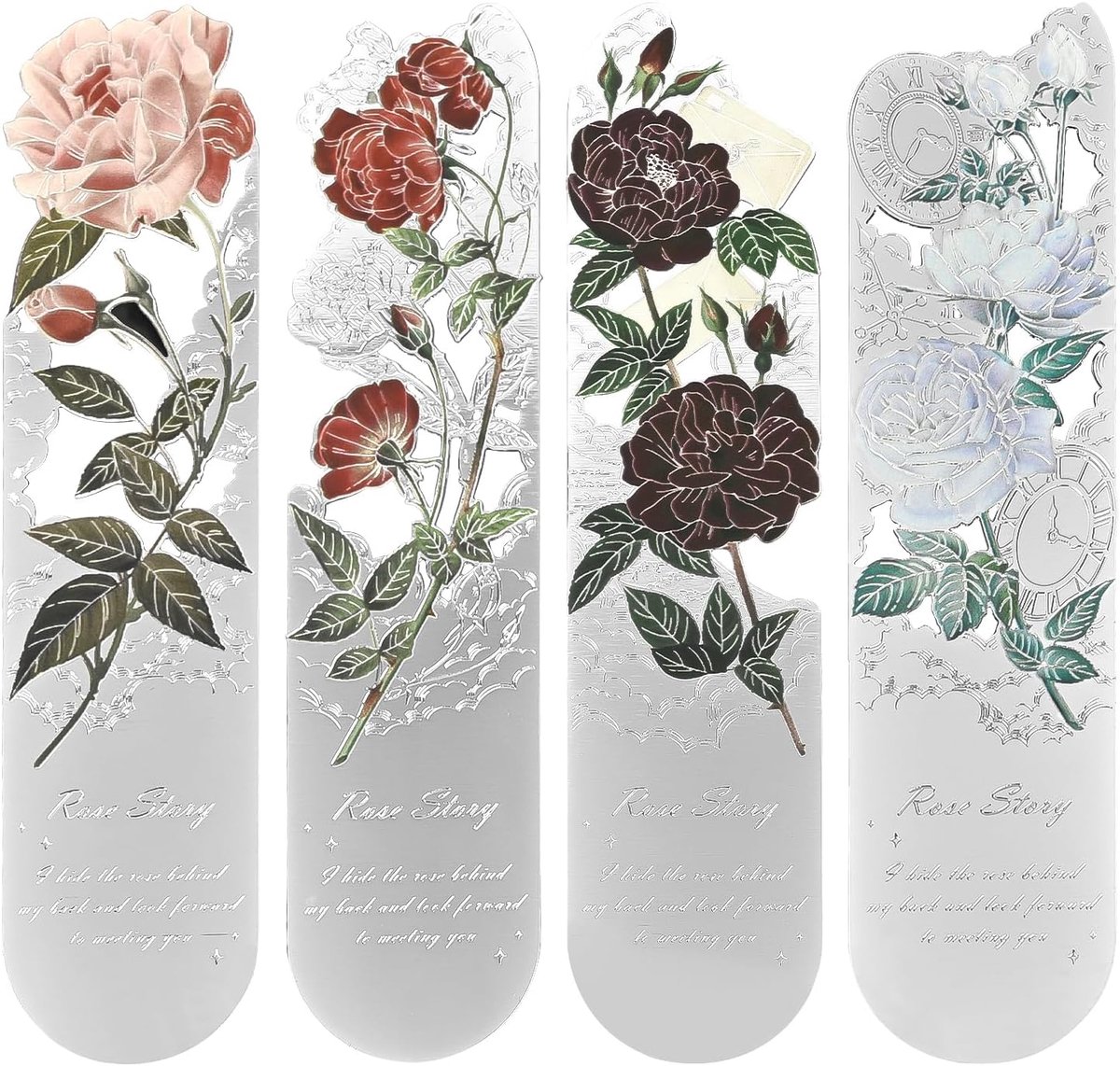 Thijox - Rose Flower Boekenleggers Set van 4, Vintage Meerkleurige Paginamarkers voor Vrouwen, Perfect Cadeau voor Boekenliefhebbers, Leraren en Stude
