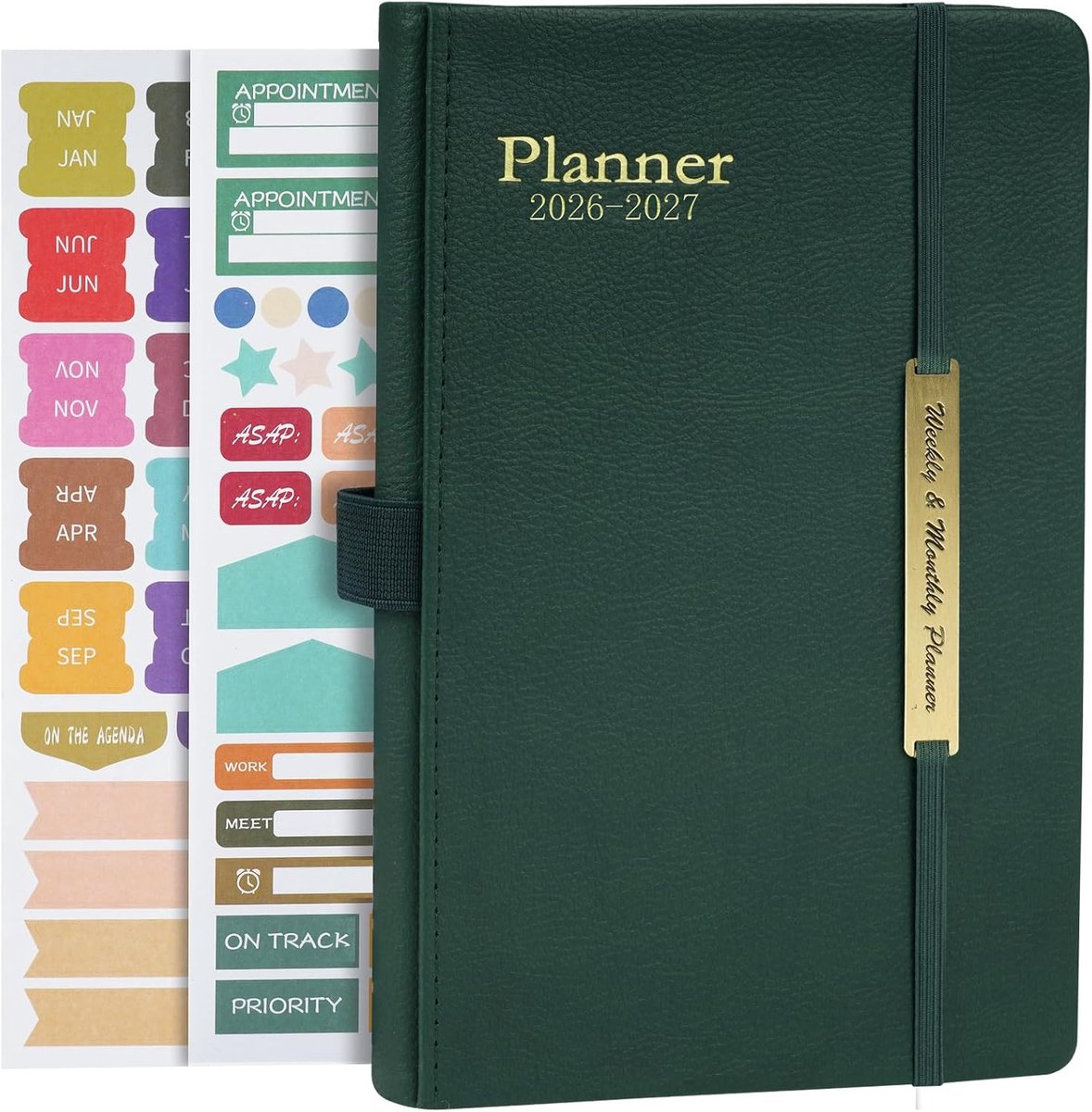SnelShoppen - A5 Notitieboek 2026-2027, Weekplanner Agenda, Gelinieerde Notitieboek, Lerarennotitieboek, Groen, 18-Maandenplanner met Kalenderstickers