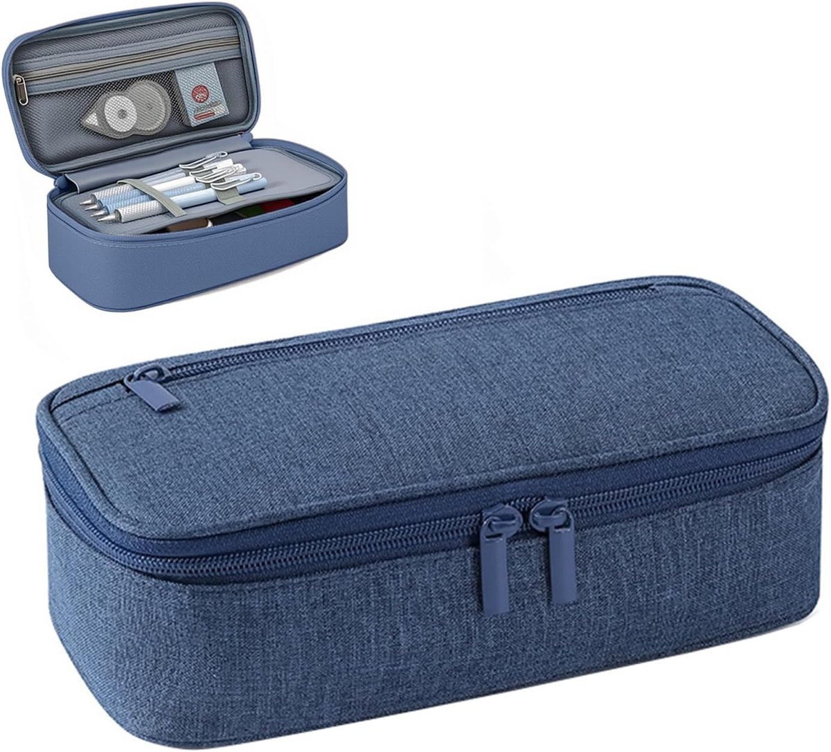 Thijox - Pennenetui Etui Blauw 9.1 x 4.3 x 2.6 inch, Ruim, Handig, Perfect voor Schrijfwaren, School, Kantoor, Kleur: Blauw, Opbergoplossing voor Kind