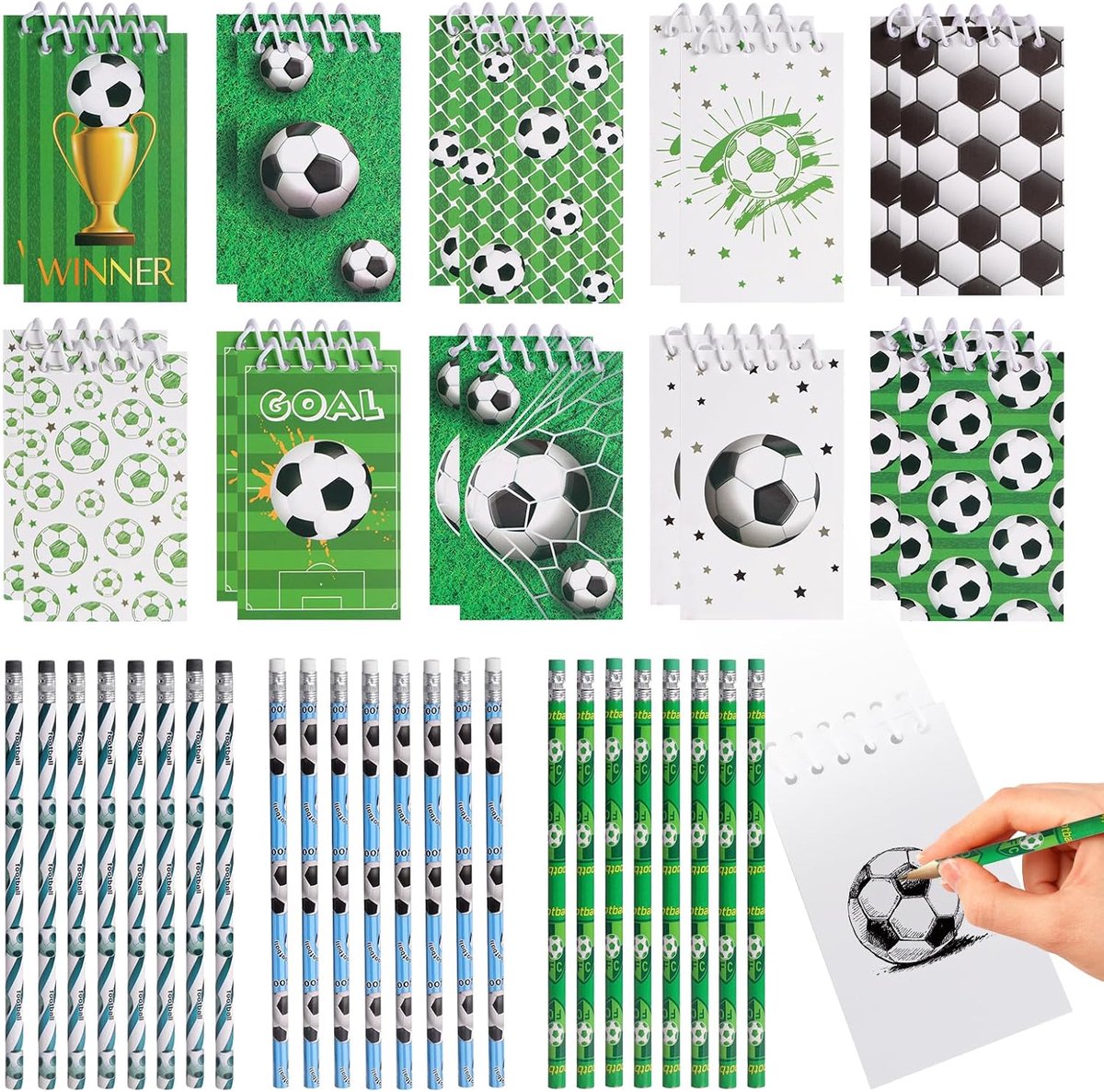 Thijox - Voetbal Cadeautjes Set - 20 Mini Notitieboekjes + 24 Voetbal Potloden - Schrijfwaren voor Jongens en Meisjes - Perfect voor Voetbalverjaardag