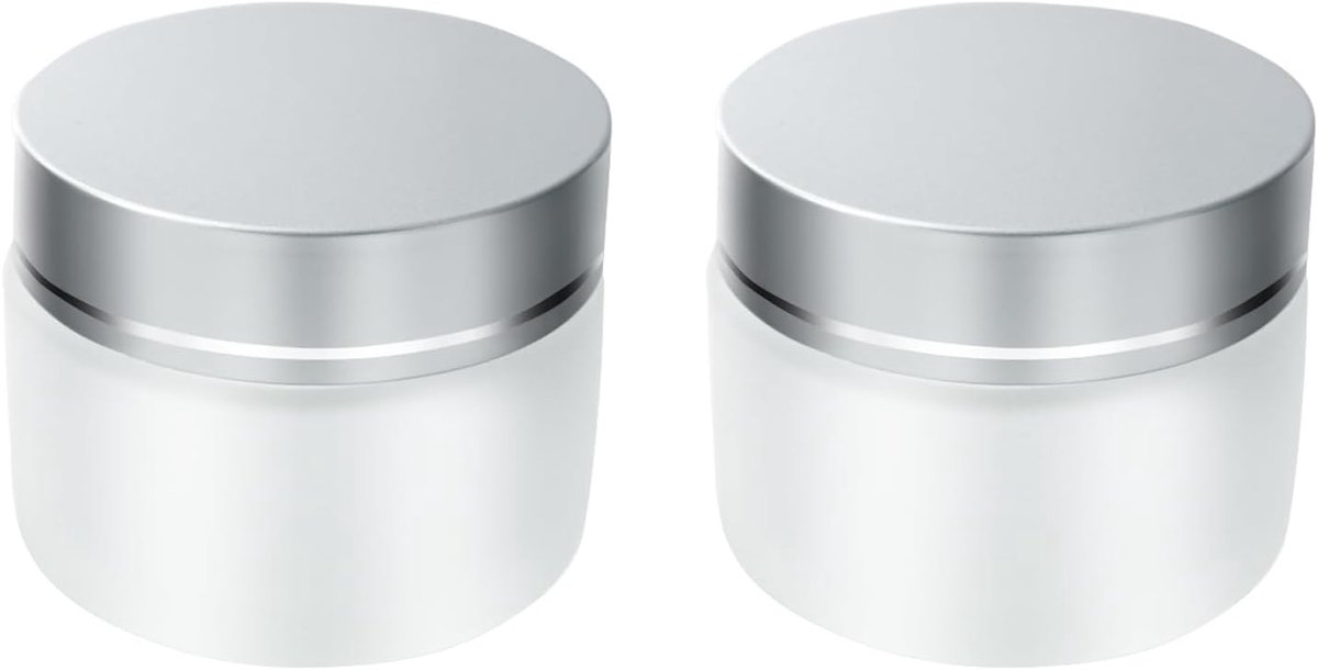 Set van 2 Lege Cosmetische Potjes 50ml - Transparante Navulbare Matte Glazen Potjes met Schroefdeksel en Witte Binnenvoering voor Crème, Lotion en Make-up