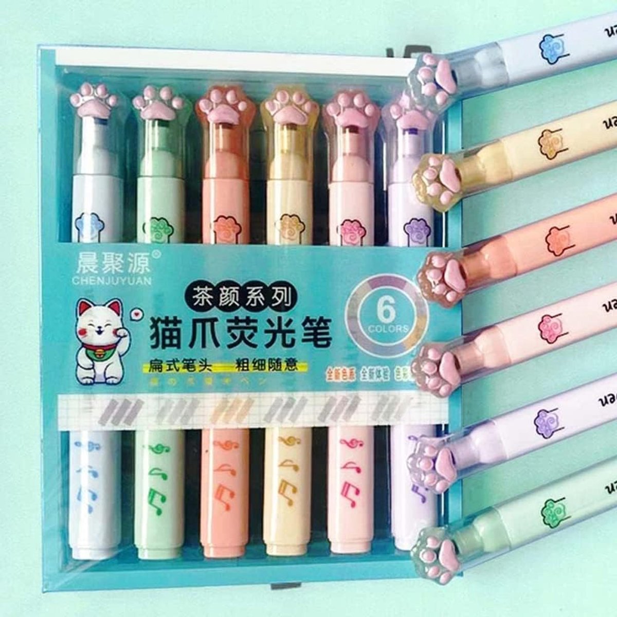 Thijox - 6 Stuks Creatieve Kattenklauw Markeerstift Set Meerkleurig voor Kinderen Studenten Kantoor School Markering Benodigdheden
