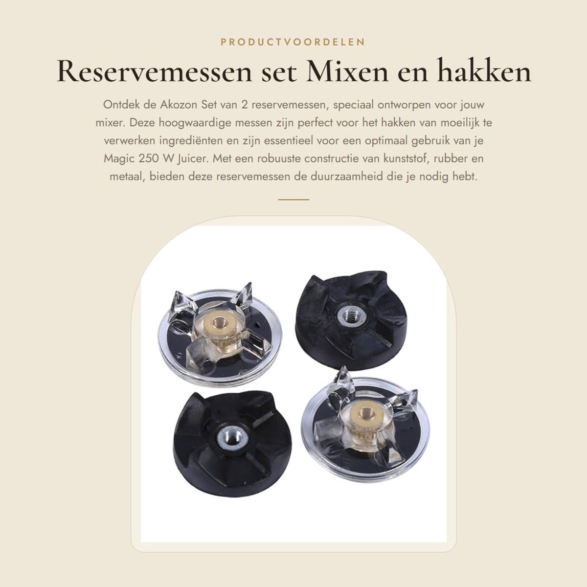 Inovra - Reservemessen set - Mixen en hakken - Hoge kwaliteit - 2 stuks - Geschikt voor Magic Juicer - 250 W onderdelen
